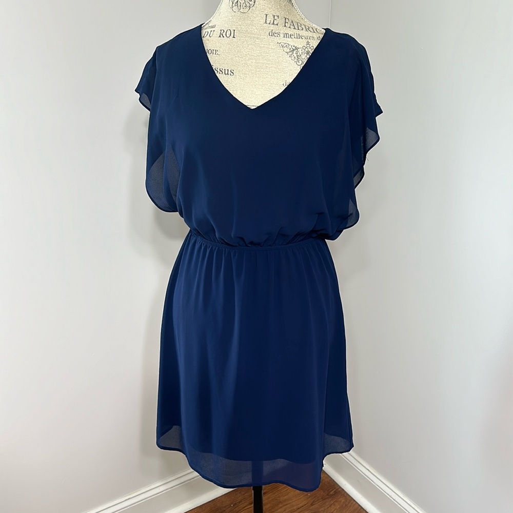 Moonlight Women’s Medium navy blue short skirt dress. Open back.
